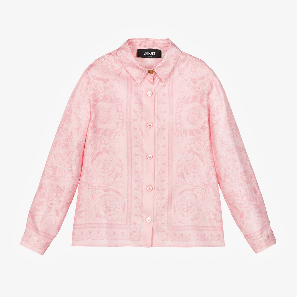 Versace - Розовая шелковая рубашка Barocco для девочек | Childrensalon