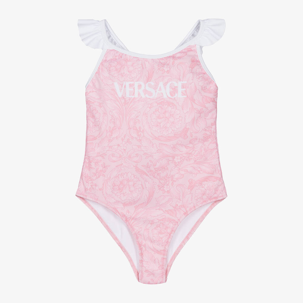 Versace Kids' Pink One-piece Swimsuit For Girl With Baroque Print