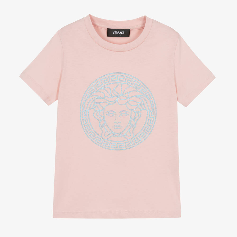Versace - Girls Pink Cotton Medusa T-Shirt | Childrensalon