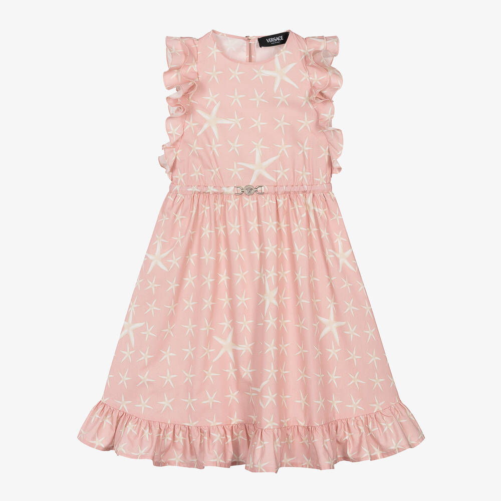 Versace Babies' Girls Pink Cotton Starfish Print Dress