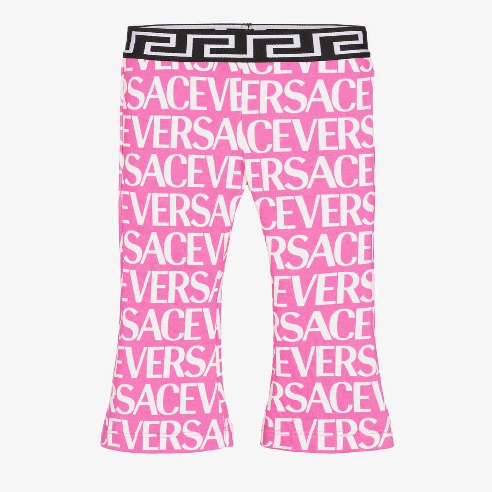 Versace - Girls Pink Logo Print Trousers | Childrensalon