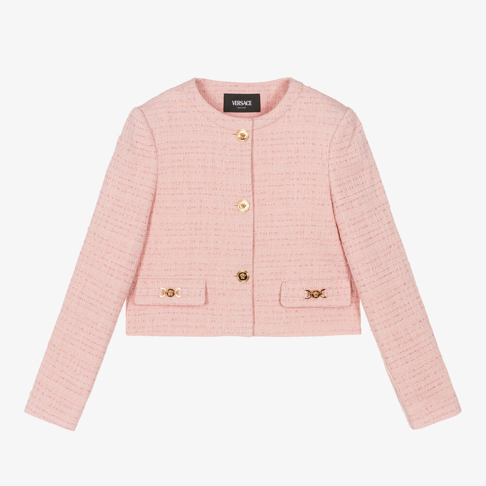 Versace - Girls Pink Medusa 95 Tweed Jacket | Childrensalon