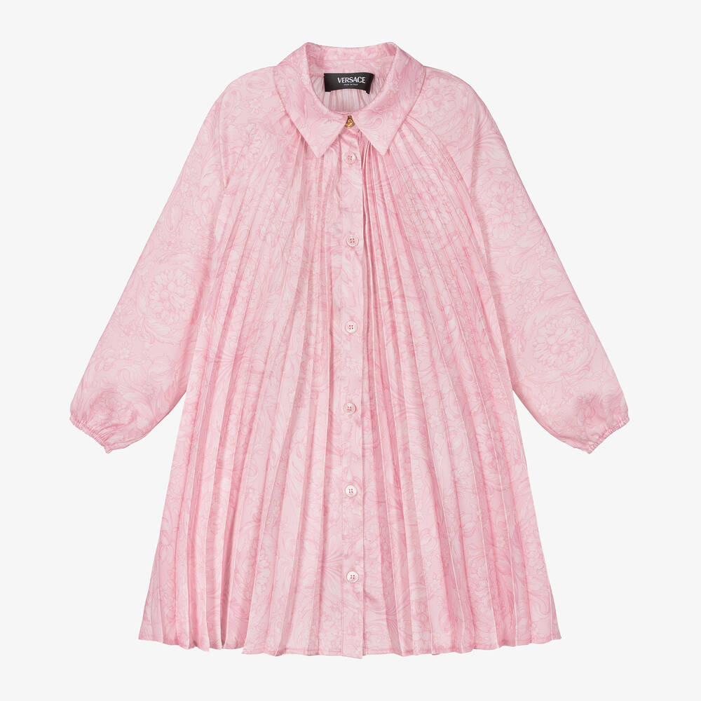 Versace - Girls Pink Pleated Barocco Dress | Childrensalon