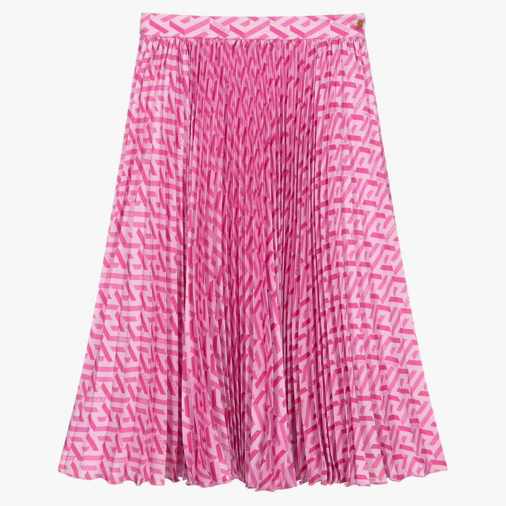 Versace - Girls Pink Pleated Greca Skirt  | Childrensalon