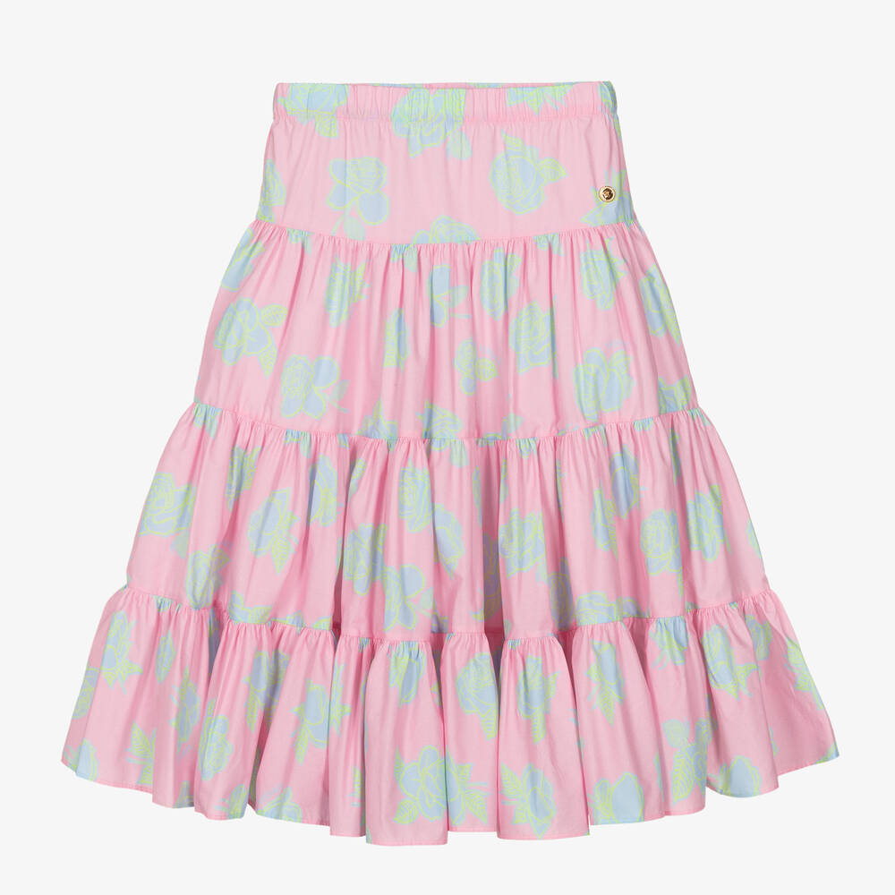 Shop Versace Girls Pink Rose Tiered Cotton Skirt