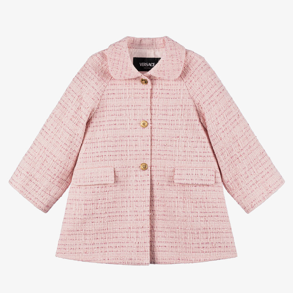 Versace - Girls Pink Tweed Coat | Childrensalon