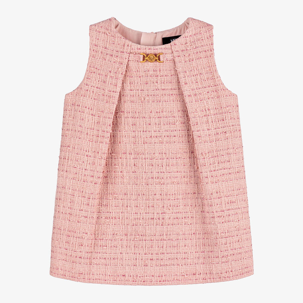 Versace - Girls Pink Tweed Sleeveless Dress | Childrensalon
