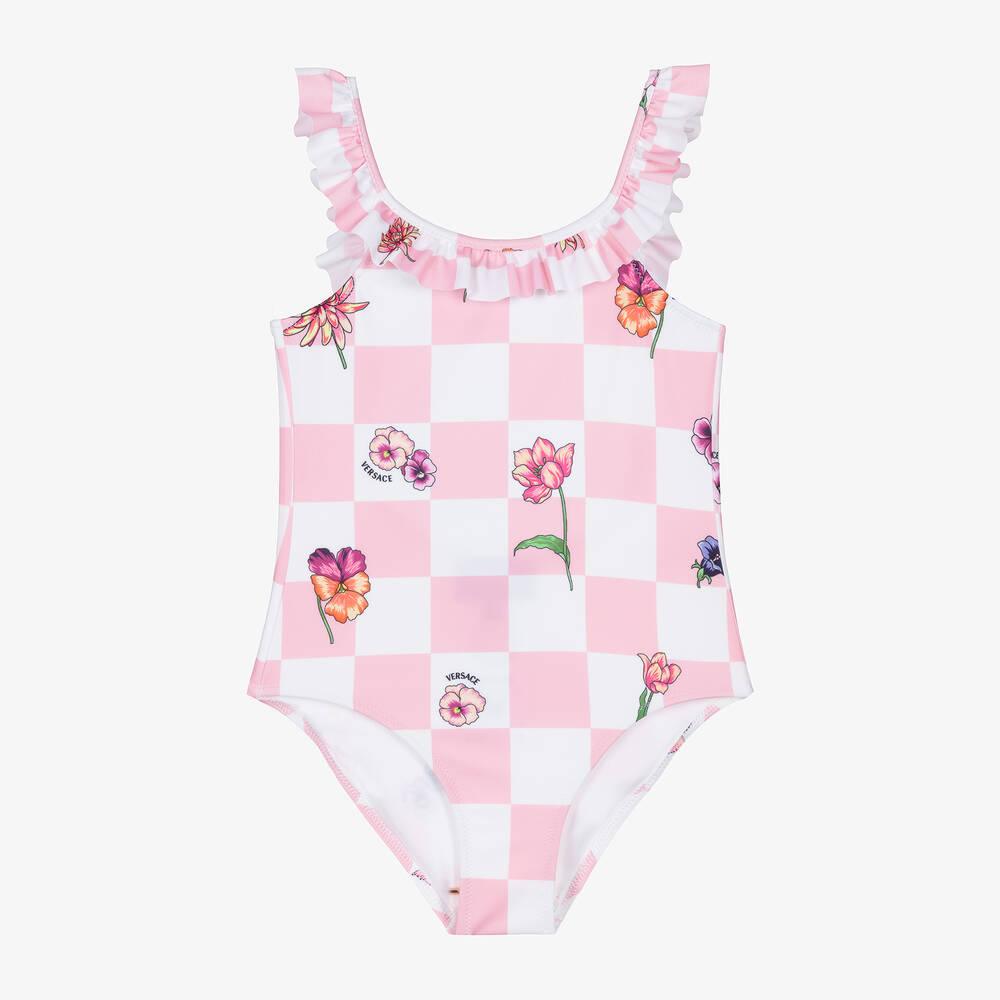 Versace - Girls Pink & White Blossom Swimsuit | Childrensalon