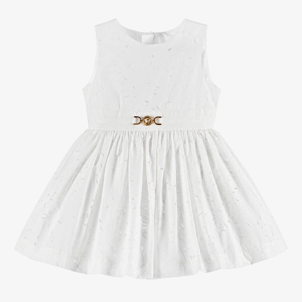 Versace - Robe blanche en coton Barocco fille | Childrensalon