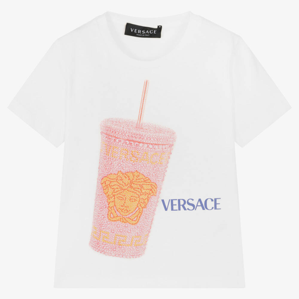 Versace - Girls White Cotton Medusa Cup T-Shirt | Childrensalon