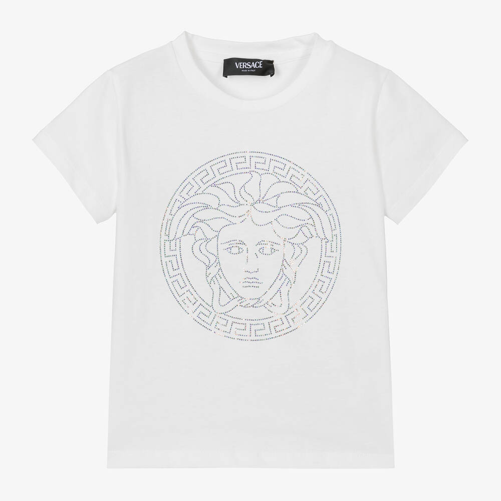Versace - Girls White Cotton Medusa T-Shirt | Childrensalon