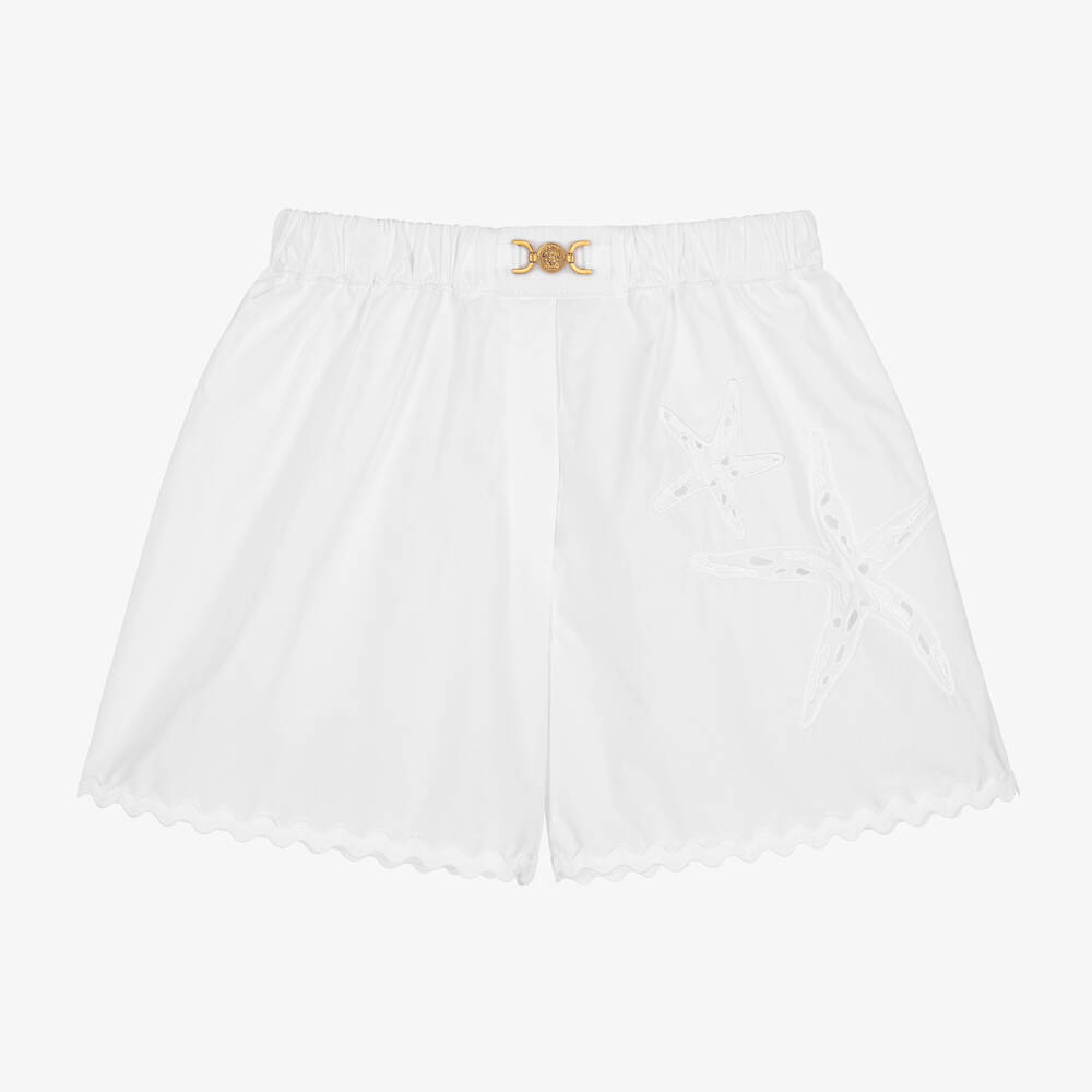 Versace Kids' Girls White Cotton Starfish Shorts