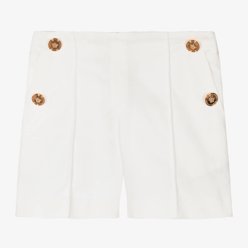 Versace - Girls White Cotton Twill Sailor Shorts | Childrensalon