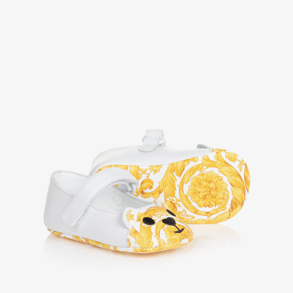 Shop Versace Girls White & Gold Barocco Pre-walkers