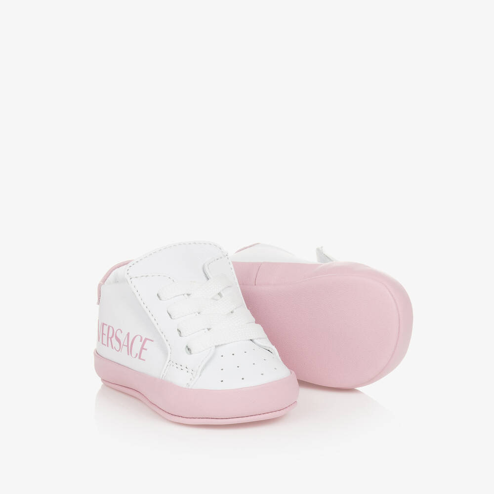 Versace Babies' Girls White & Pink Leather Pre-walker Trainers