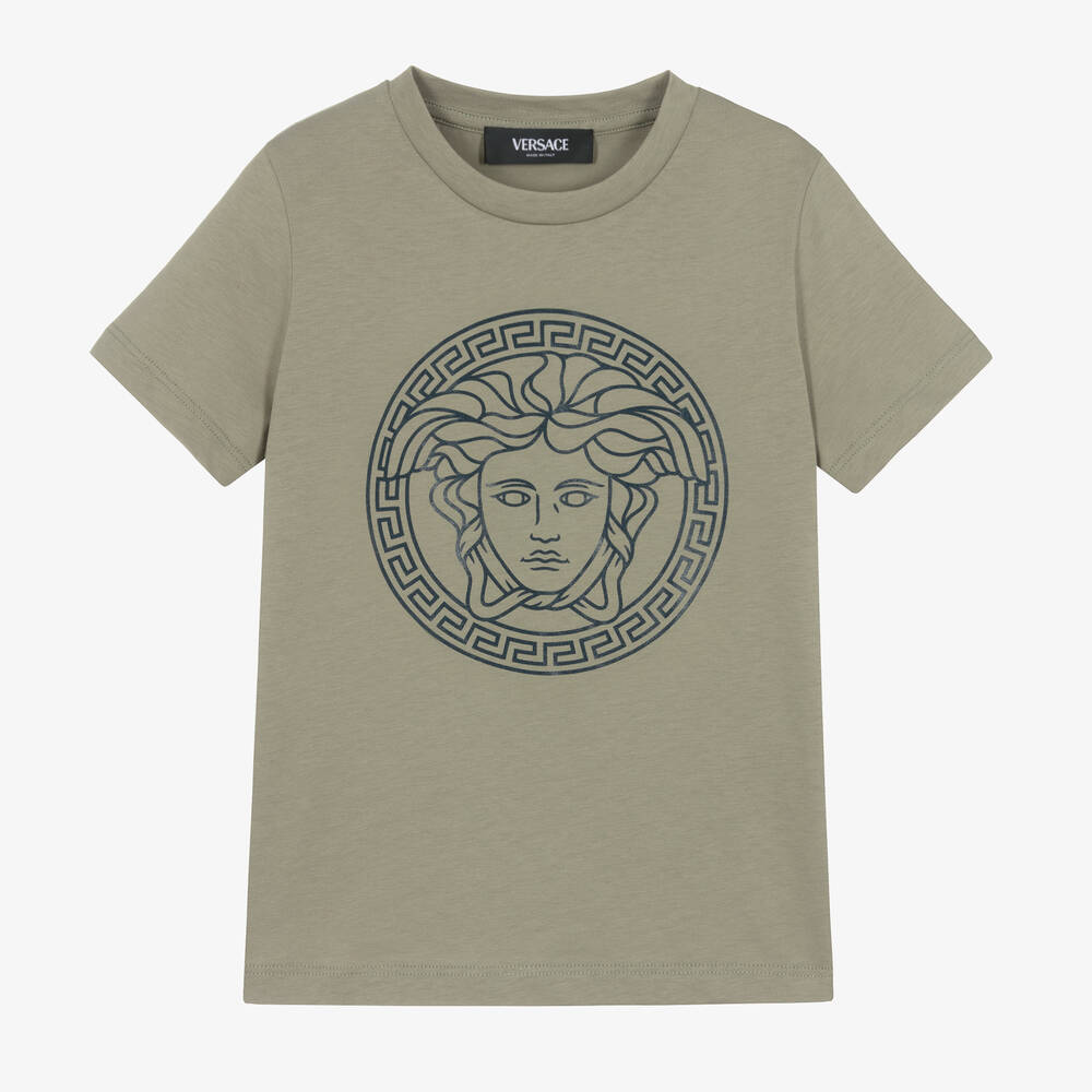 Shop Versace Green Cotton Medusa T-shirt