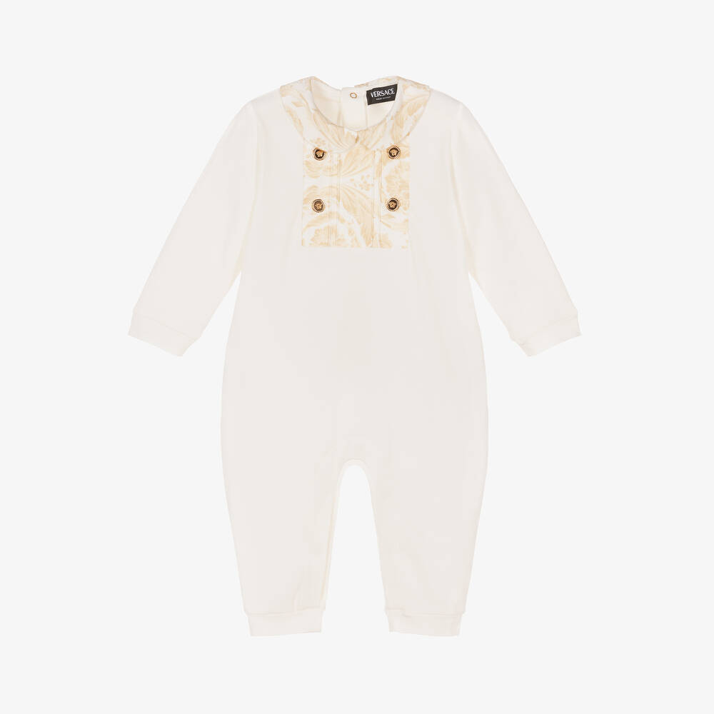 Versace - Ivory Cotton Barocco Babysuit | Childrensalon