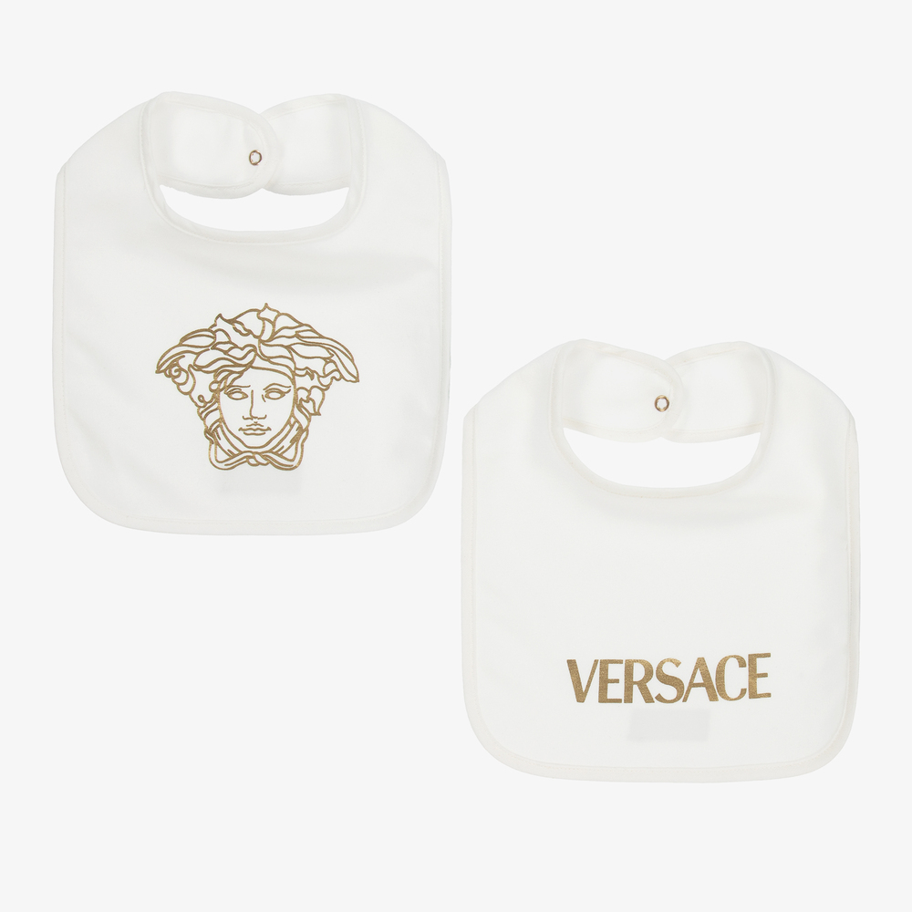 Versace - Ivory & Gold Bibs (2 Pack) | Childrensalon