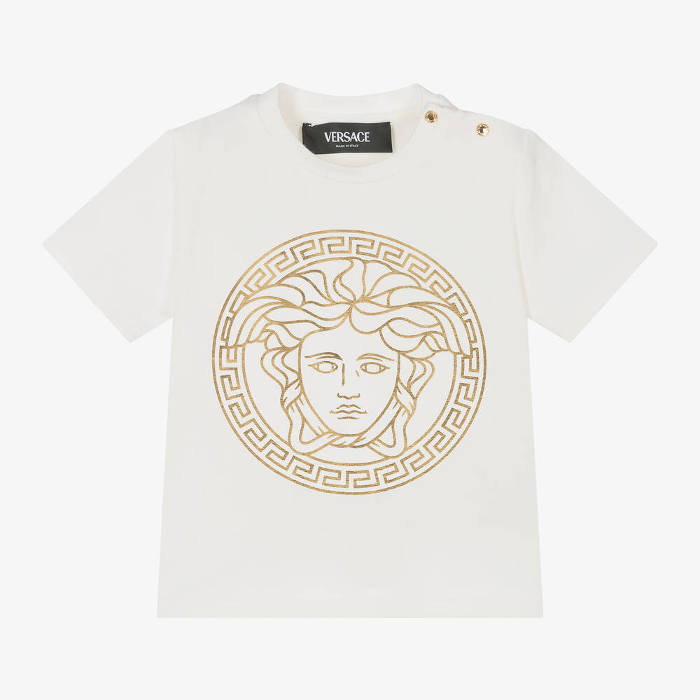 Versace - T-shirt ivoire et doré en coton Medusa | Childrensalon