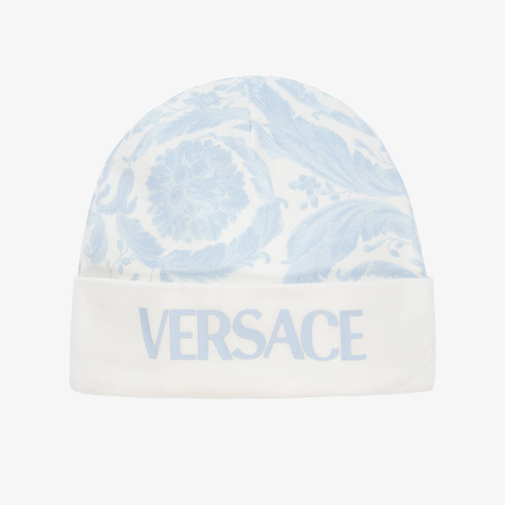 Versace Light Blue Barocco Print Cotton Baby Hat