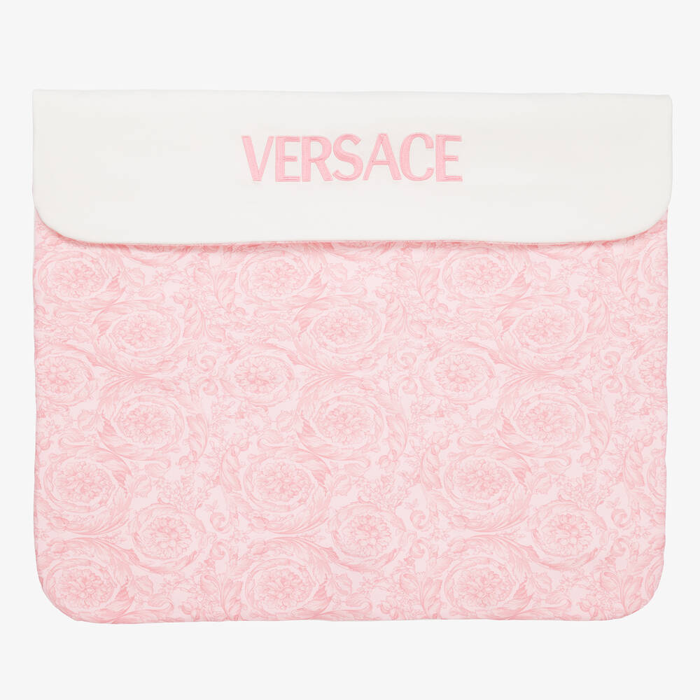 Versace - بطانية بطبعة باروك قطن لون زهري وعاجي (75 سم) | Childrensalon