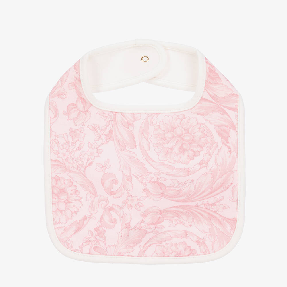 Versace - Pink Barocco Print Cotton Baby Bib | Childrensalon
