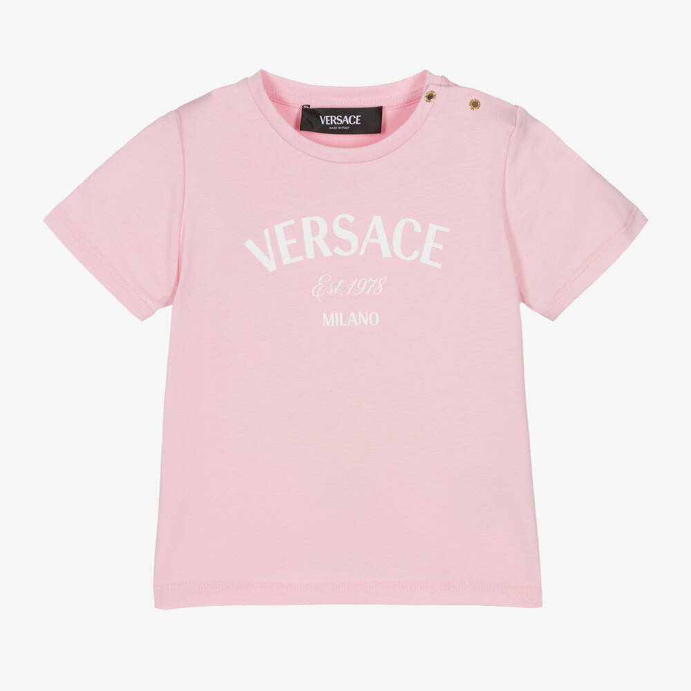 Shop Versace Girls Pink Cotton Baby T-shirt