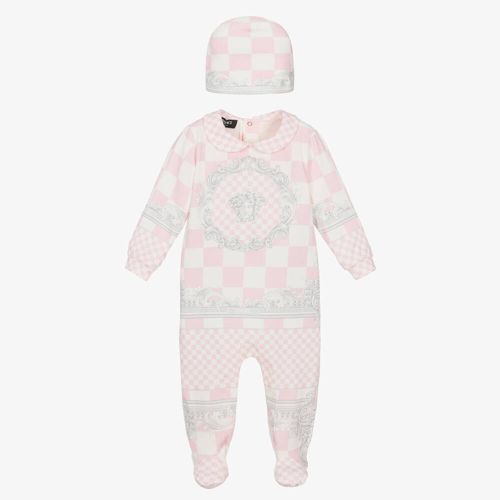 Versace - Pink Cotton Barocco Babysuit Gift Set | Childrensalon