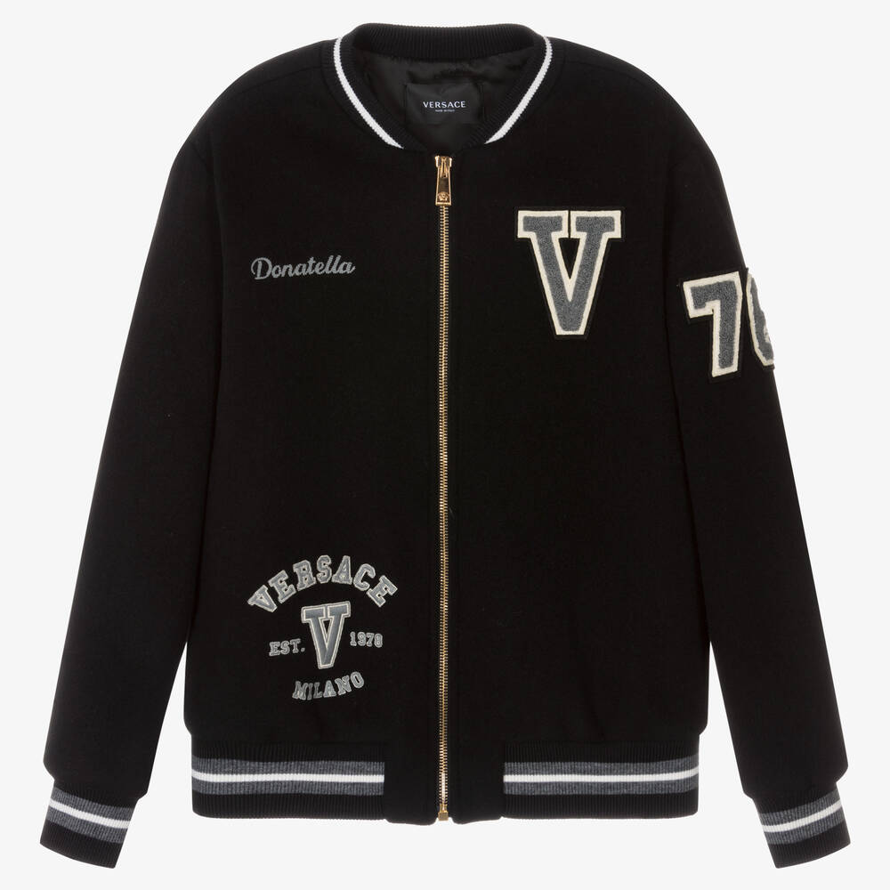 Versace - Teen Black Wool Bomber Jacket | Childrensalon