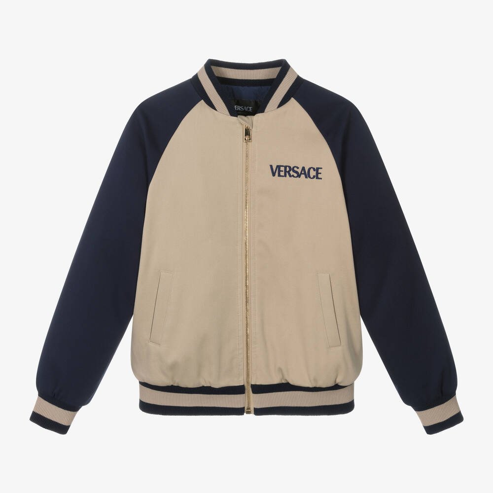 Versace - Teen Boys Beige Cotton Bomber Jacket | Childrensalon