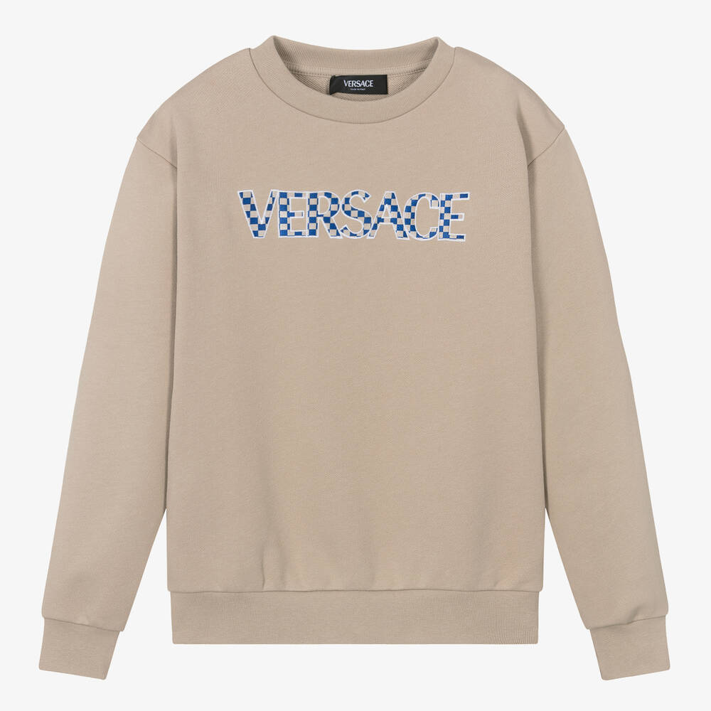 Versace - سويتشيرت قطن جيرسي لون بيج للمراهقين | Childrensalon