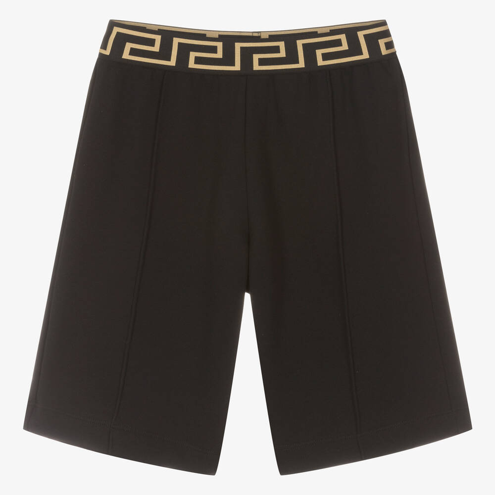 Shop Versace Teen Boys Black Cotton Greca Shorts
