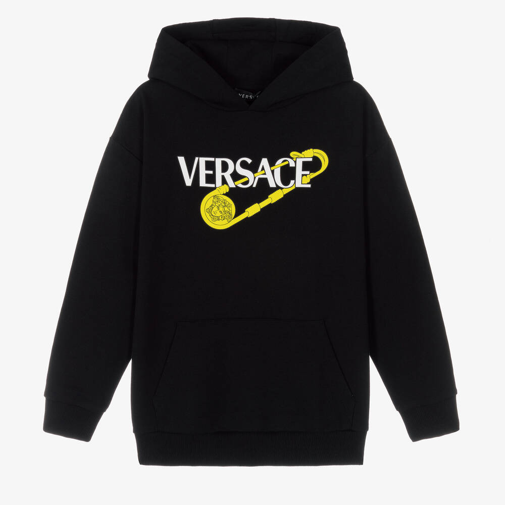 Versace - توب هودي تينز ولادي قطن لون أسود | Childrensalon