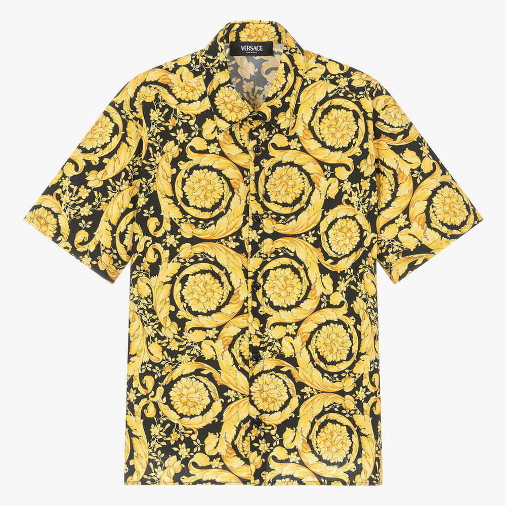 Shop Versace Teen Boys Black & Gold Barocco Cotton Shirt