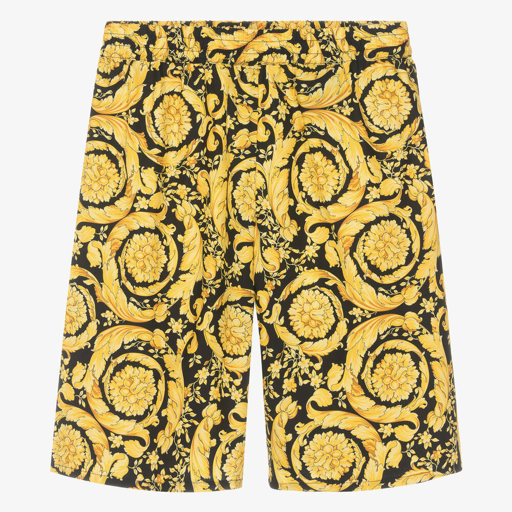 Shop Versace Teen Boys Black & Gold Barocco Cotton Shorts