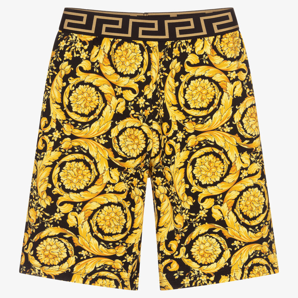 Versace - Teen Boys Black & Gold Barocco Shorts | Childrensalon