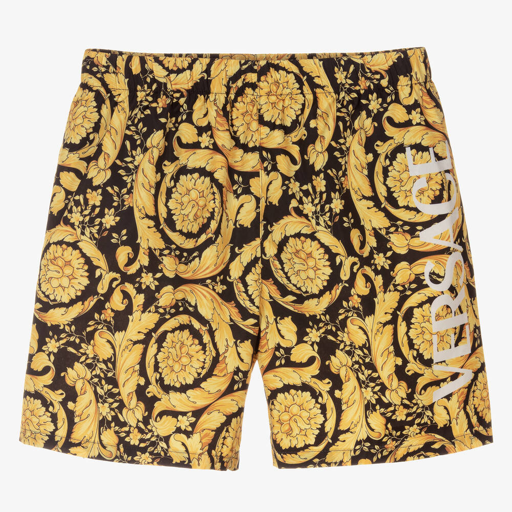 Versace - Teen Boys Black & Gold Barocco Swim Shorts | Childrensalon
