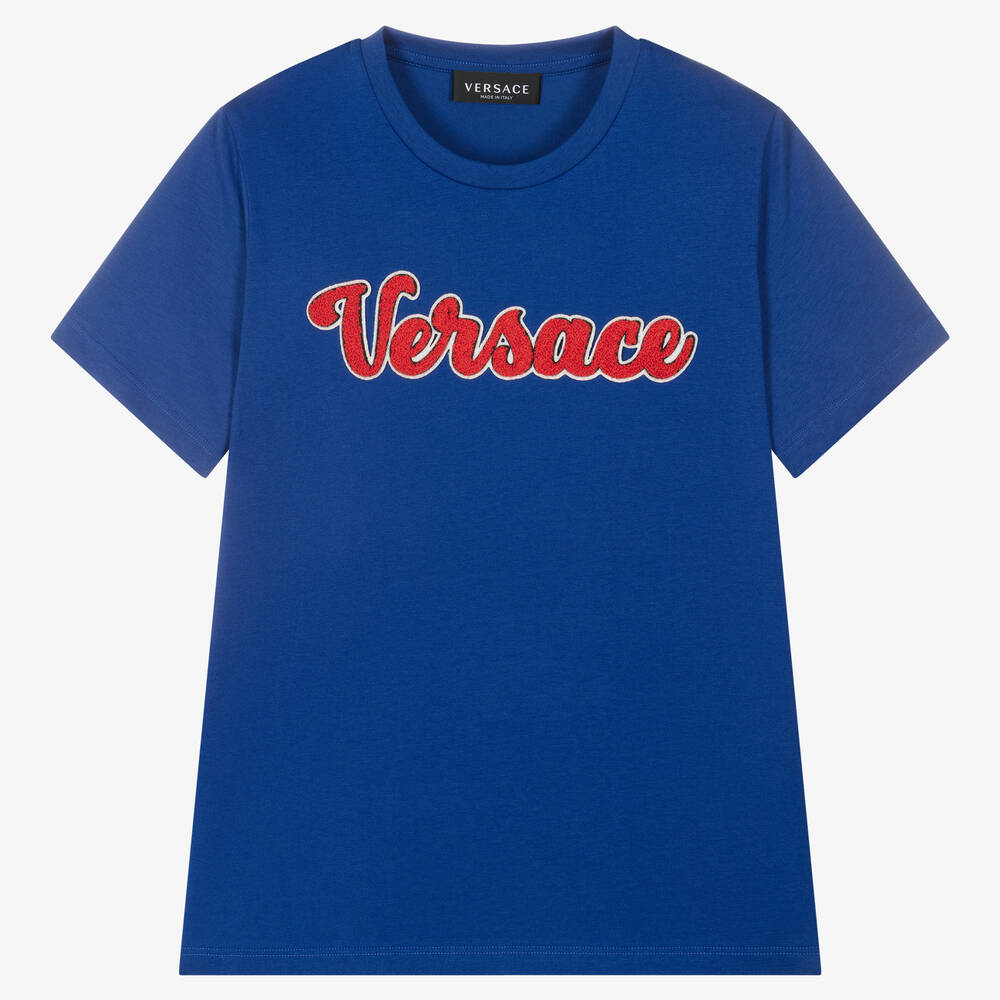 Versace Teen Boys Blue Cotton Logo T-shirt