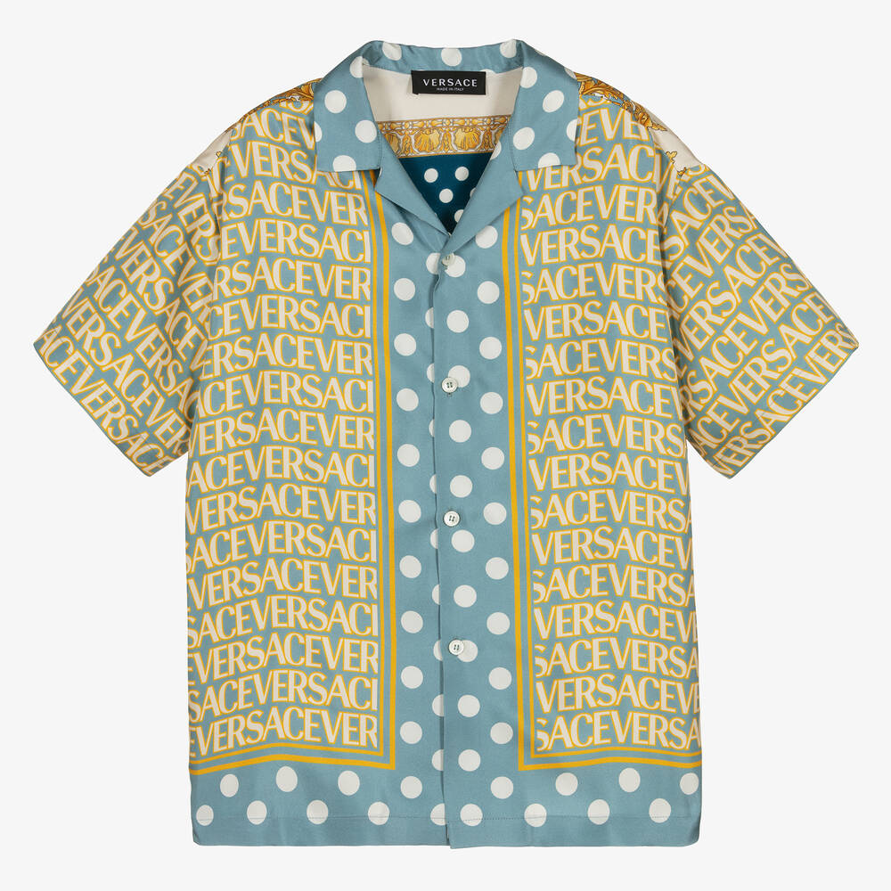 Versace Teen Boys Blue & Gold Silk Barocco Shirt