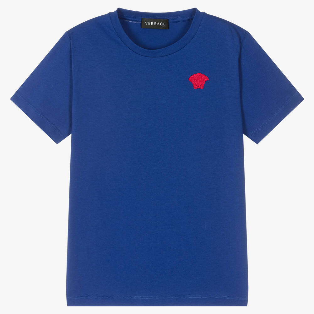 Versace Teen Boys Blue Medusa T-shirt In Iris Rosso