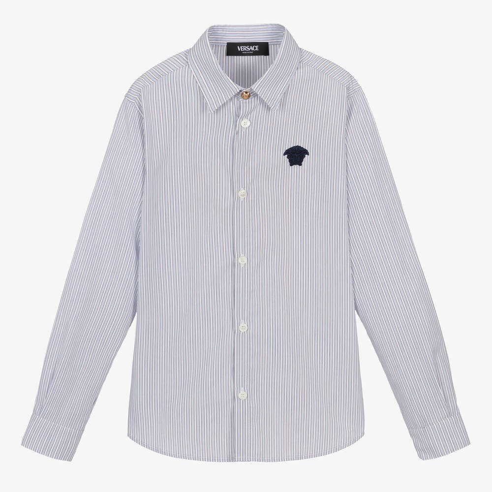 Versace - Teen Boys Blue Striped Cotton Shirt | Childrensalon