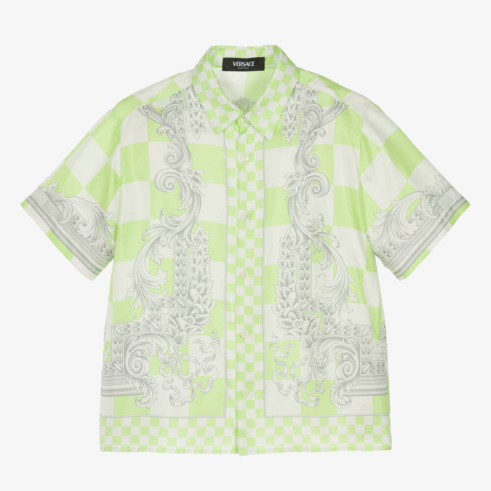Shop Versace Teen Boys Green Barocco Silk Shirt