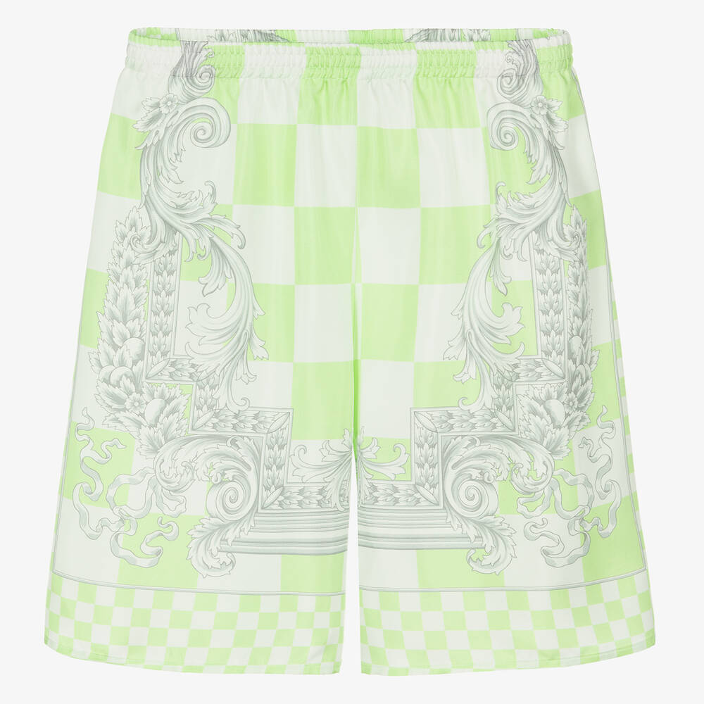Shop Versace Teen Boys Green Barocco Silk Shorts
