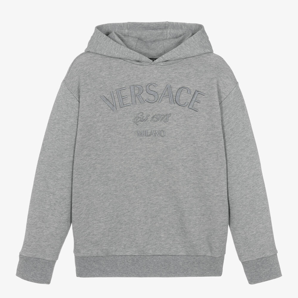 Shop Versace Teen Boys Grey Cotton Hoodie