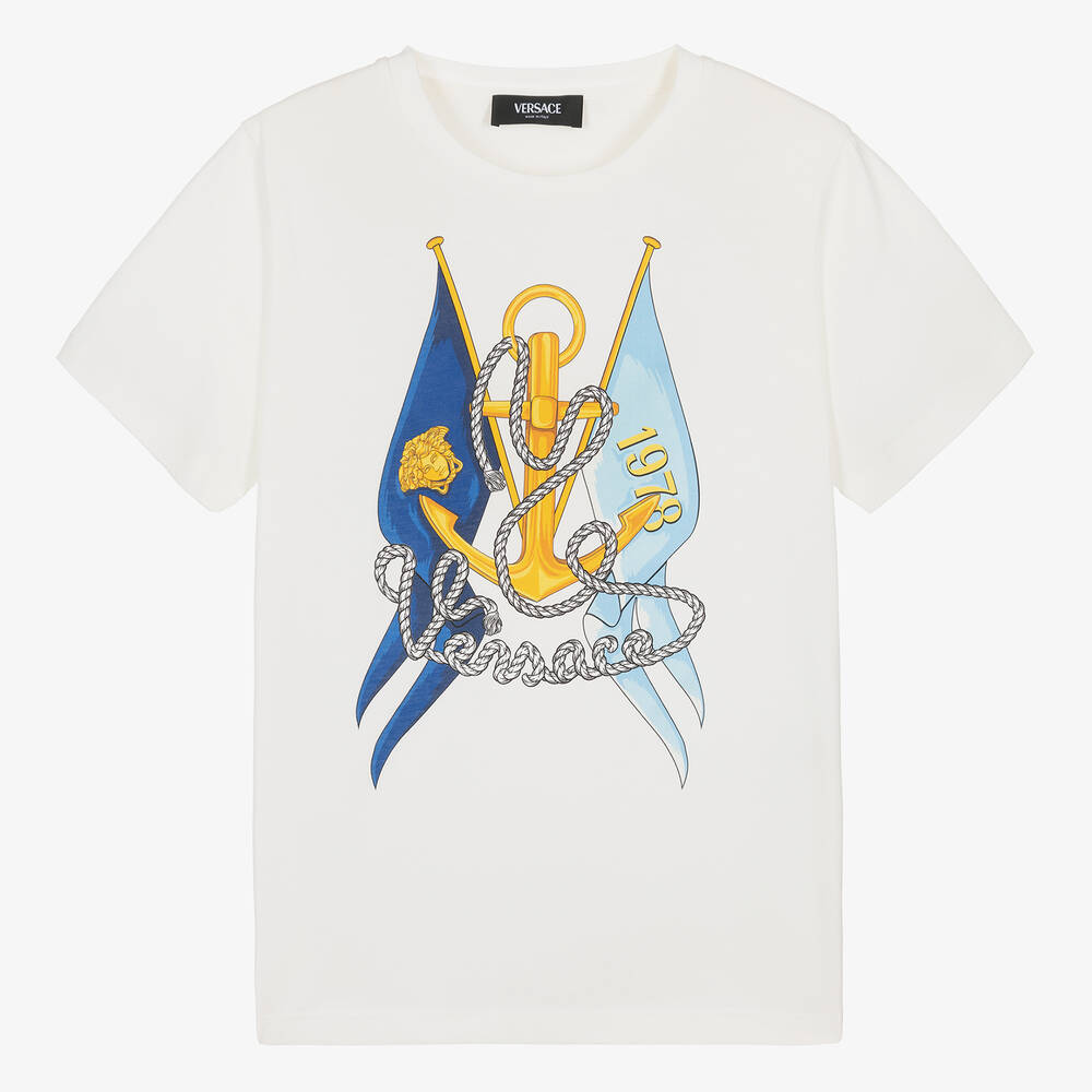 Versace - T-shirt nautique ivoire en coton ado | Childrensalon