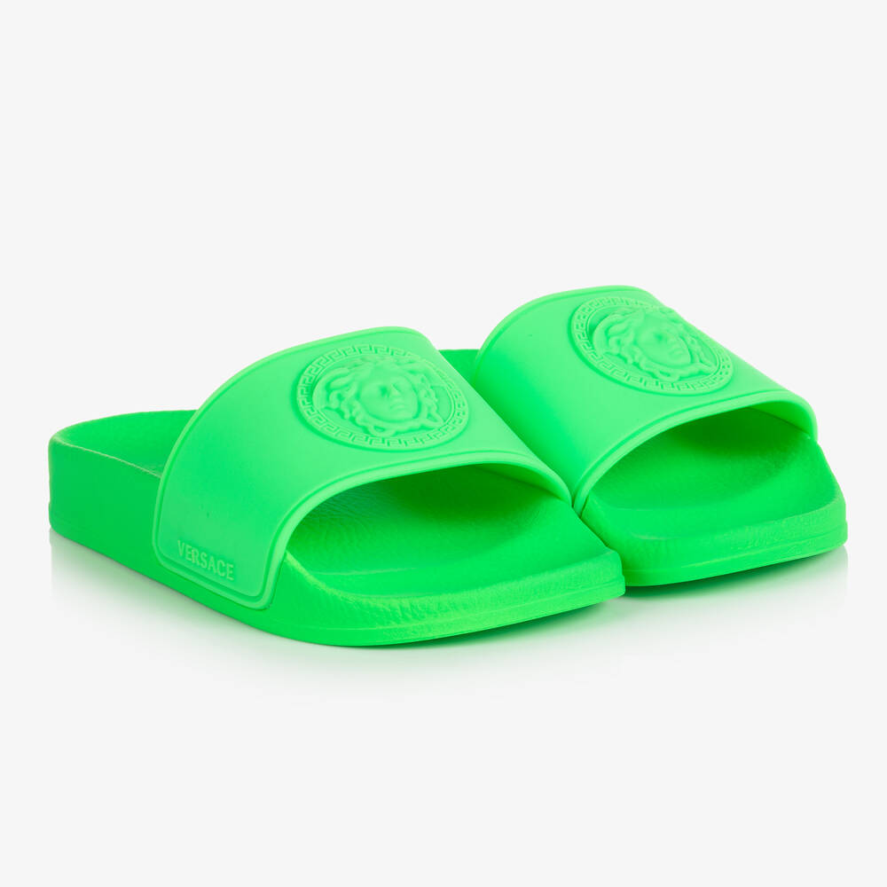 Versace Teen Boys Neon Green Medusa Logo Sliders