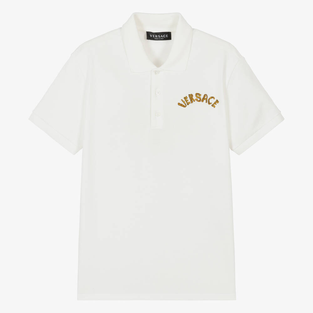 Versace - Teen Boys White Cotton Polo Shirt | Childrensalon