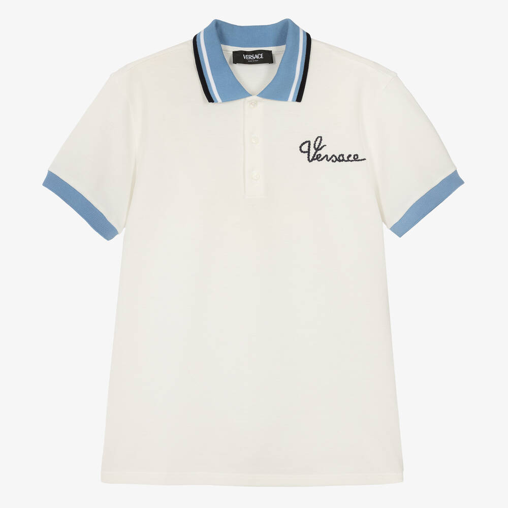 Versace - Teen Boys White Cotton Polo Shirt | Childrensalon