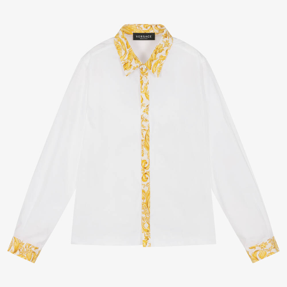 Versace - Teen Boys White & Gold Barocco Cotton Shirt | Childrensalon