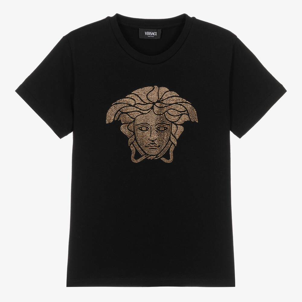Versace - Черная хлопковая футболка Medusa для девочек-подростков | Childrensalon